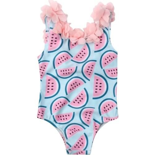 Toddler Infant Baby Girls Floral Watermelon Swimsuit Swimwear 3D Flower Bathing Suit Beach Watermelon Monokini Swimming Bikini