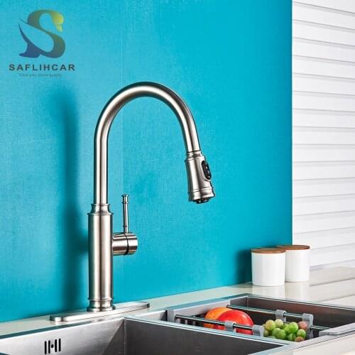 Free Shipping Brushed Nickle Pull out Matte Kitchen Faucet Deck Sink Faucet High Arch 360 Degree Swivel Cold Hot Mixer Water Tap