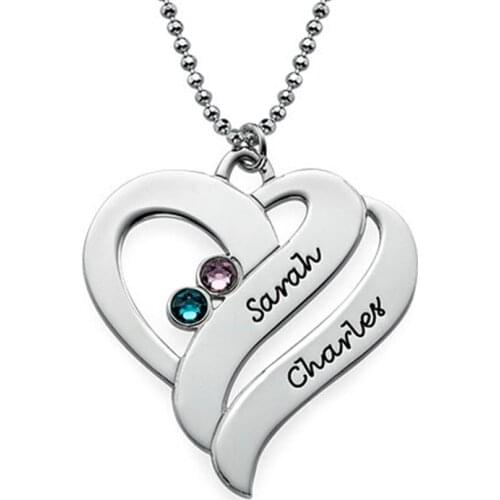 AIYANISHI Custom Fashion 925 Silver Name Necklace Personalized Birthstone Friends Heart Choker Necklace Pendant Personalize Gift