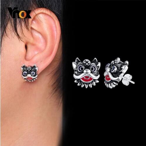 Vnox Rock Punk Lion Shaped Stud Earrings for Men Gifts for Him Jewelry