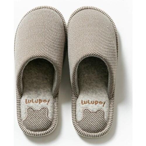 Men Winter Slipper Stripe Pattern Home Cotton Shoes Male Indoor Household Warm Shoes Men Antiskid Soft Bottom Slipper Shoes