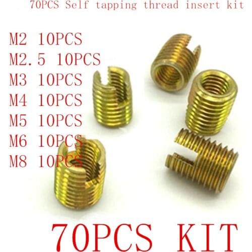 70pcs steel with zinc self tapping thread insert kit, M2 m2.5 M3 M4 M5 M6 M8 Helical Insert Self Tapping Slotted Screw