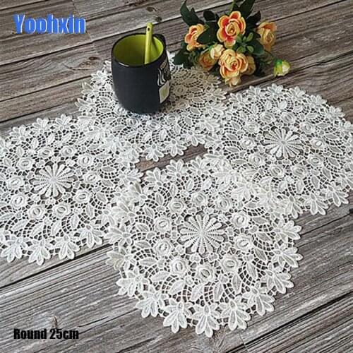 New Lace Round white Embroidery table place mat dining pad Cloth drink placemat cup mug dinner tea coaster glass doily kitchen