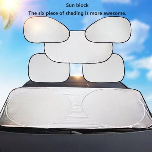 New silver six piece sunshade front / side / slant / back for heat and sun protection in summer car windshield sunshade