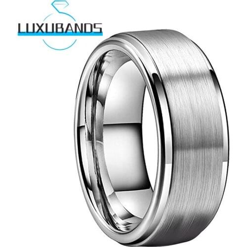 Brushed Finish 8MM Tungsten Wedding Band For Men Women Stepped Edges Comfort Fit