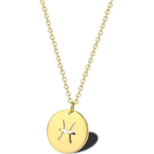 RIR Stainless Steel Twelve Constellation Necklace Pisces Symbol Astrology Necklace Men And Women Birthday Constellation Gift
