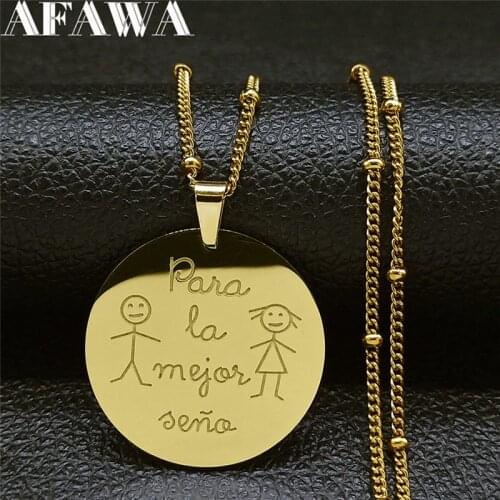 Spanish Teacher Stainless Steel Mi Profe Necklaces Charm Gold Color Chain Necklaces Women Jewelry Teachers Day Gift N2264S01
