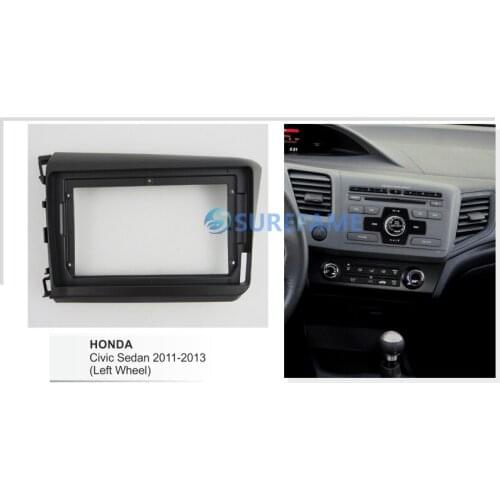 9 inch Car Fascia Radio Panel for Honda Civic Sedan 2011-2013 (Left Wheel) Dash Kit Facia Console Bezel Adapter 9inch Trim Plate