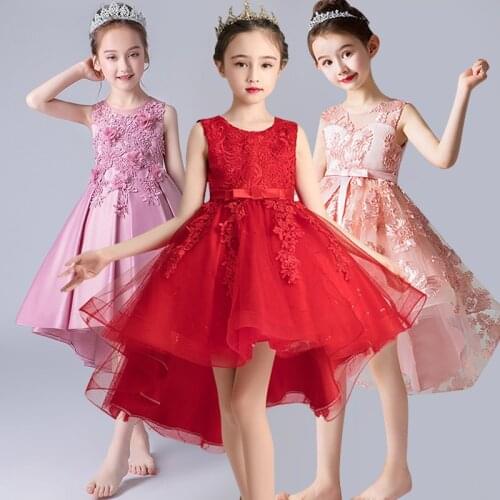 Girls'Campus Graduation Dance Party Tail Dress Flower Girls Wedding Bridesmaids' Tail embroidered banquet Bridesmaid Dress
