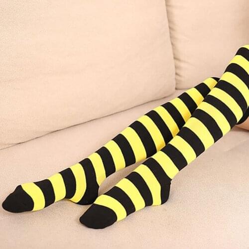 Striped Thigh High Stockings Sexy Polyester Cotton for Women Long Socks Knee Socks Elastic Japanese Style