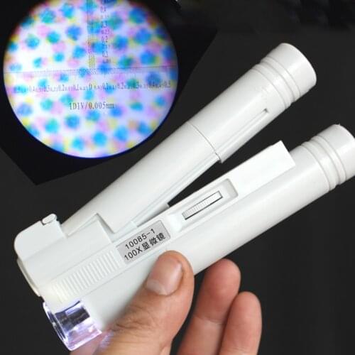 Portable LED Lamp Light Jewelry Loupe Magnifier Adjustable Focus Handheld 100X Pocket Microscope with Leather Case