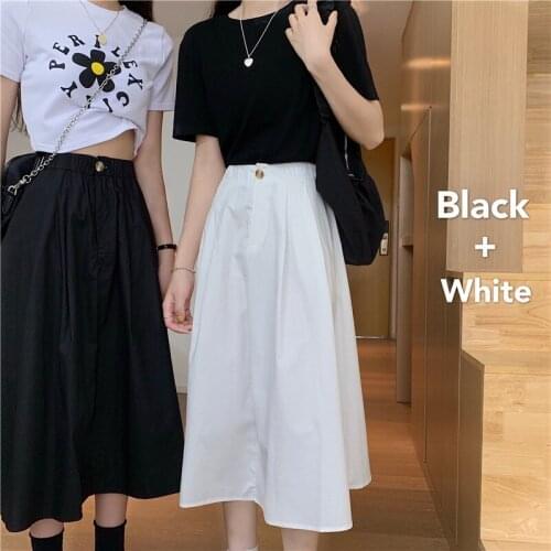 Simple Basic White Skirt for Womens Summer Autumn 2021 Causal Mid Length High Waist Slim A-line Midi Skirt