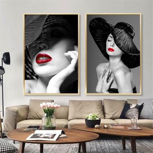 Modern Wall Art Black White Woman Red Lips Print Sexy Female Poster Canvas Art Beauty Wall Picture Painting Modern Home Decor