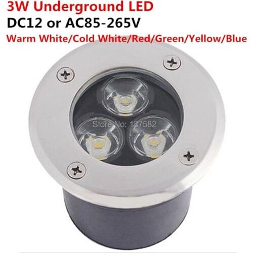 Buried LED Underground Lamp 3*1W LED Floor Recessed Lighting Lamp DC12V or AC85-265V Warm White/Cold White/Red/Green/Blue/Yellow