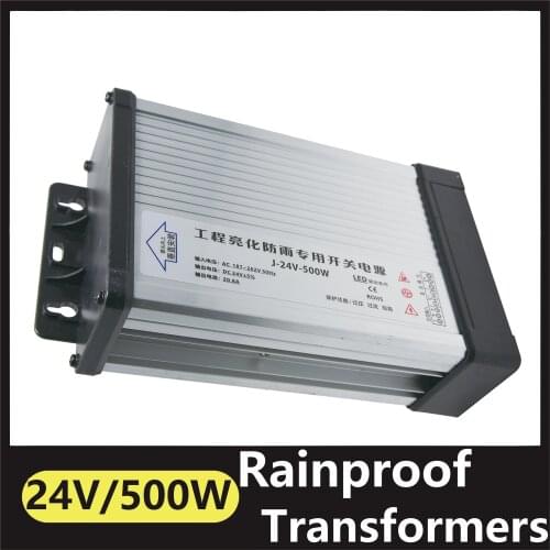 AC DC Transformer Rainproof Outdoor 220V 110V TO 24V 500W Lighting Transformers Rainproof Switching Power Supply