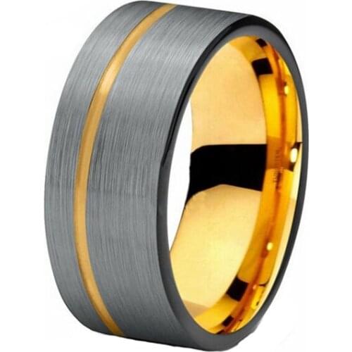 Trendy Mens Tungsten Carbide Ring Double Color Ring Black/Gold Ring 8MM Wedding Rings