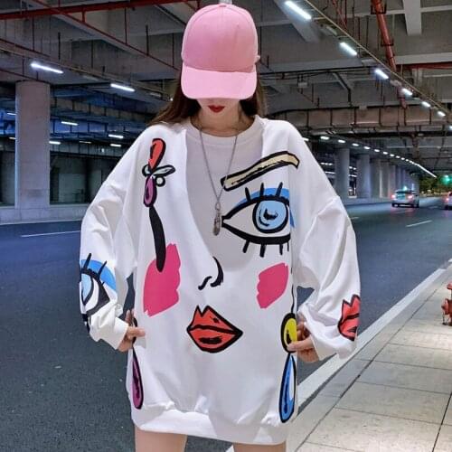 Autumn Fashion Women Sweatshirt Loose Casual Cartoon Printing Long Sleeved T Shirt 2021 New Trend Thin Pullover Sweater LL72