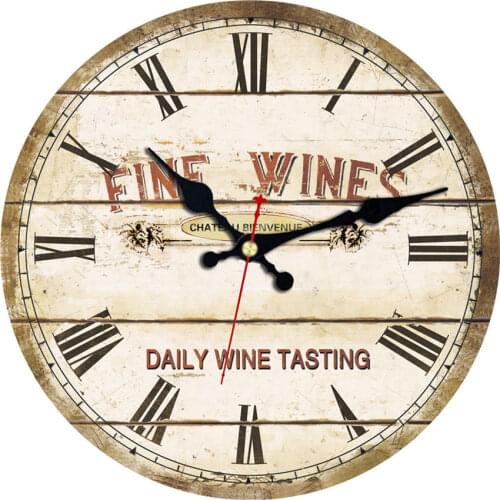 WONZOM Five Wines Wall Clock,6-16 Inch Romain Numbers Silent Decorative Wall Clock, Wooden Cardboard Wall Clocks For Living Room