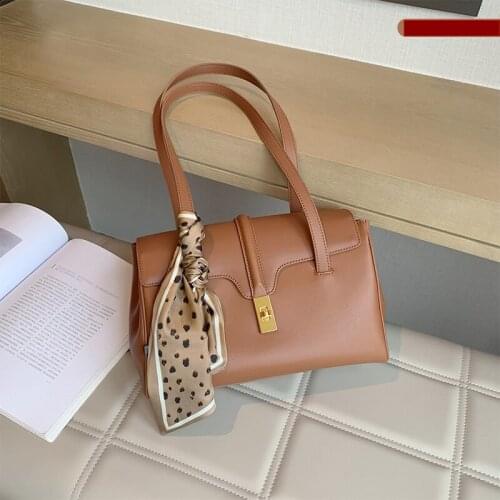 WOONAM Women Fashion Handbag Genuine Calf Leather Saddle Scarf Handle Large Shopper Tote Bag WB1208