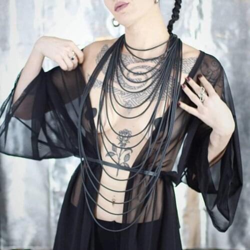 YD&YDBZ Multi Layer Black Rubber Rope Long Necklace For Ladies Punk Style Gothic Pendant Statement Necklace Sweater Chain Choker