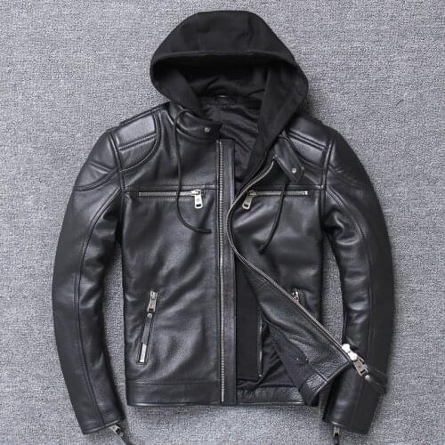 YR!Free shipping.motor biker genuine leather jacket.New winter black cowhide coat.plus size warm leather jackets,sales