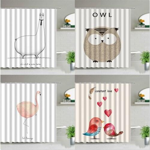 Owl Flamingo Cartoon Animal Shower Curtain Set Cute Alpaca 3d Printing Waterproof Children Bathroom Home Decor Hanging Curtains