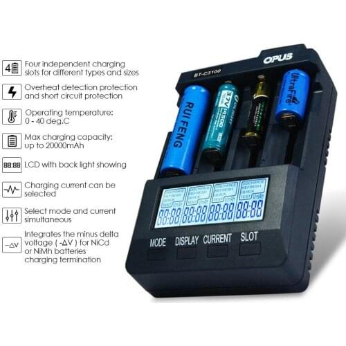 Battery Charger Opus BT-C3100 V2.2 Digital Intelligent 4 Slots AA/AAA LCD Battery Charger Opus BT - C3100 V2.2 r57