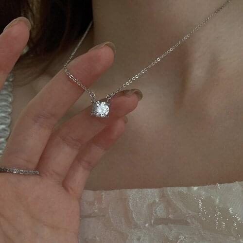 925 Sterling Silver Zircon Charm Necklace For Women Girls Clavicle Chain Party Wedding Jewelry Bijoux Femme dz287