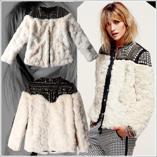 New fashion Europe 2020 brand women winter wool fur coat beige long sleeve beading patchwork thick warm jackets and coats S2721
