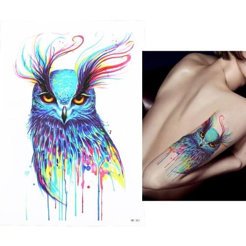 1 PC Waterproof Fake Temporary Tattoo Sticker HB361 Pretty Vivid Owl Pattern Size 14.8 * 21cm Body Art Tattoo for Girl Women Men