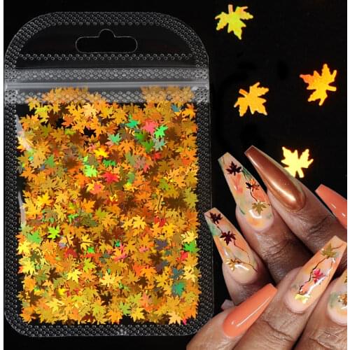 1Bag Holographic Laser Glitter For Nails Sequins Maple Shapes Chameleon Flakes Nail Art Decoration 3D Manicure Shining Slice