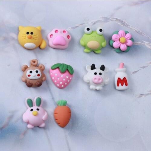 10Sets Cute Mini Cow Cat Flower Flatback Resin Cabochon Kawaii Earring Jewelry Making Craft DIY Scrapbooking Decor Accessories