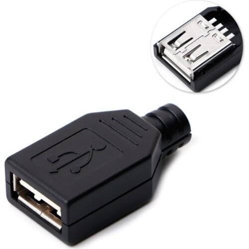 10 Sets Type A Female USB 4 Pin Plug Socket Jack Connector w/Black Plastic Cover DIY