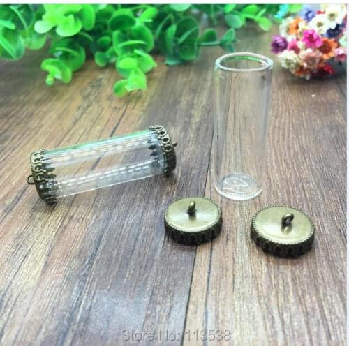 20sets/lot 40*15mm one sides open tube glass globe findings set silver/bronze plated 15mm teeth base glass bottle jewelry