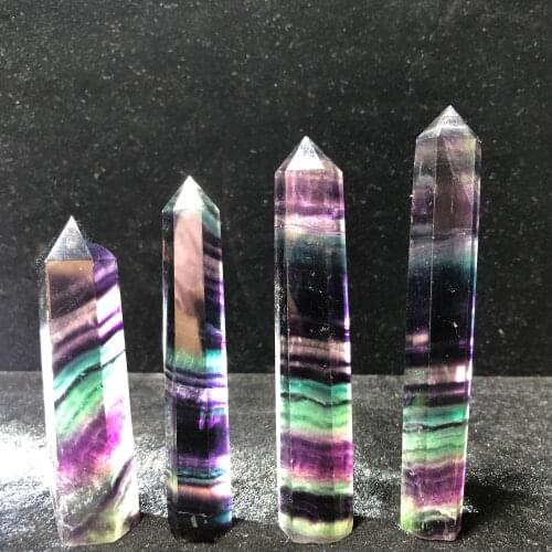 90-130mm Rainbow Fluorite Hand-Polished Hexagon Point Crystal Chakra Healing Reiki Home Stone Handicraft Decoration Point