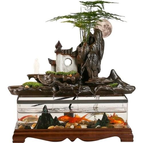 Fish Tank Water Landscape Office Home Circular Fountain Landscape Living Room Entrance Wine Cabinet Soft Decoration Decoration