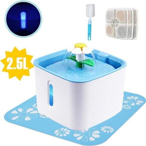 2.5L Automatic Cat Water Fountain Dog Feeders LED Lighting Pet Drink Bowl With 3 Pack Carbon Filters Water Dispenser Ultra Quite