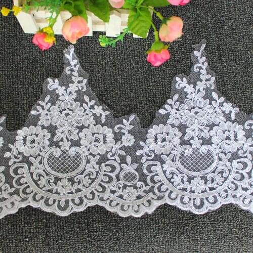 White Embroidery Lace For Wedding Dress Border Scallop Sewing Apparel Party Dress Sashes 21CM Wide