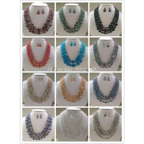 Free shopping Fashion DIY 4 rows jewelry Multi 12 color Crystal beads necklace,Earrings/sets EE001