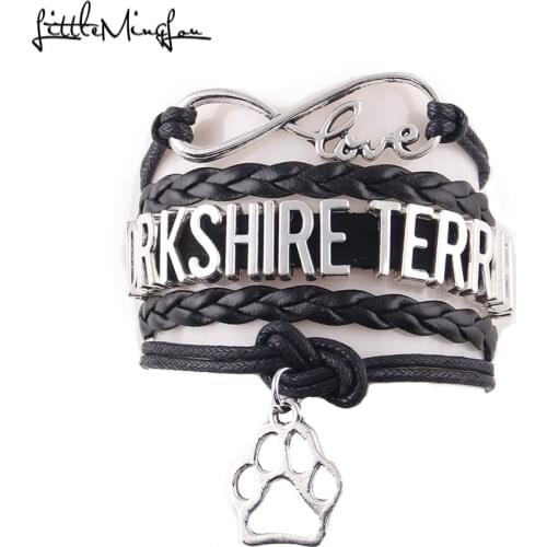 Little MingLou Infinity love YORKSHIRE TERRIER bracelet dog pet paw charm leather wrap men bracelets & bangles for women jewelry