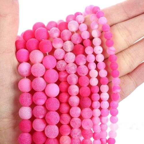 Natural Stone Beads Frosted Rose Red Weathered Round Loose Beads for Jewelry Making Needlework Bracelet DIY 4-12 MM