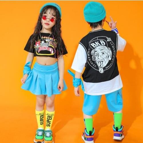 Kids Competitons Hip Hop Clothing Loose T Shirt Tops Mini Skirt Shorts Streetwear for Girls Boys Jazz Dance Costume Show Outfits