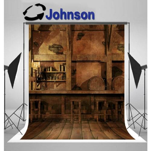 Tavern counter candelabra barrels vintage backdrops High quality Computer print wall background