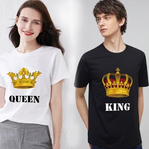 KING QUEEN Crown Print Couple T Shirt Summer Casual O Neck Lovers Short Sleeve Fashion Woman Man Tee Shirt Tops Clothes