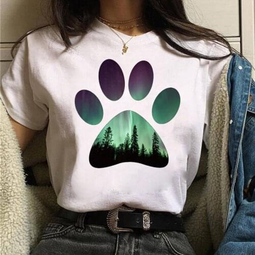 Sky Lights Dog Paw Printed T Shirt New Women T Shirt Female Casual Short Sleeve Tops Women Summer Cute Graphic Tee Shirt Clothes