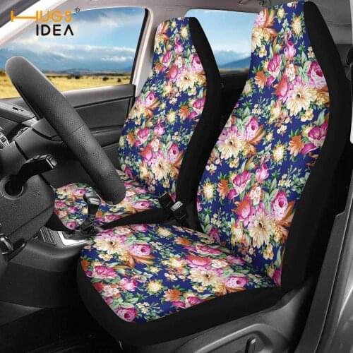 HUGSIDEA Vehicle Seat Protector Purple Floral Style Black Car Seat Covers for Women Set of 2 Durable Front Seat Protecter 2020