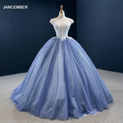 J67139 JANCEMBER Light Blue Quinceanera Dress 2020 Beading Pearls Sleeveless Lace Up Ball Gowns Appliques