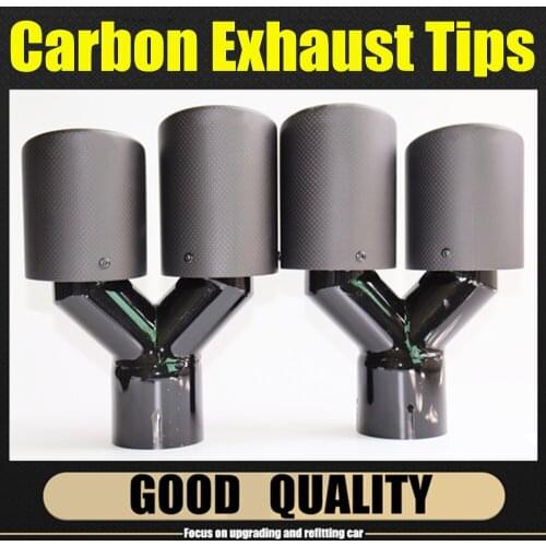 Car Carbon Fiber Muffler Tip Y Shape Double Exit Exhaust Pipe Mufflers Nozzle Decoration Universal Stainless Black For Akrapovic