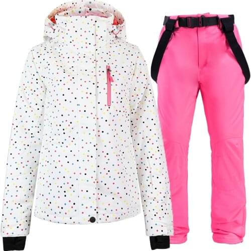 -30 degrees Winter Snow Suit Women Snowboard Clothing Waterproof Windproof Costumes Outdoor Ski Jacket +bibs Snow Pant 2pcs Set