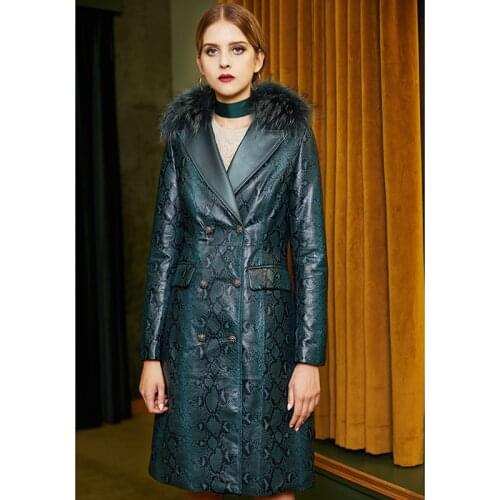 Women Genuine Leather Jacket Natural Sheepskin Coat Female Luxury Fur Collar Leather Clothes Autumn Long Korean Overcoat 09310